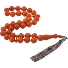 Nusnus Istanbul Kesim Turuncu Sıkma Kehribar 925 Ayar Gümüş Püsküllü Tesbih TB73
