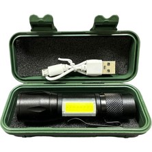 Gefno Ultra Güçlü 2500 Lumen 5W Cob LED USB Şarjlı,  Çakarlı, Kamp, Deprem Çantası ve El Feneri