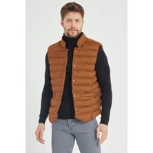 The Jojo Design Kışlık Süet Kumaş Şık Şişme Slim Fit Kalıp Erkek Yelek