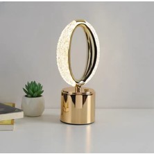 Dekoratif Kristal Şarjlı Oval Masa Lambası, Gold LED Abajur, Dokunmatik 3 Renk Modu