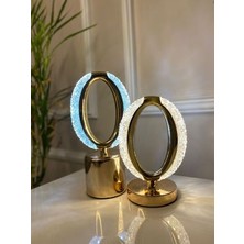 Dekoratif Kristal Şarjlı Oval Masa Lambası, Gold LED Abajur, Dokunmatik 3 Renk Modu