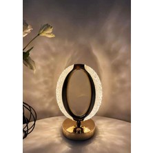 Dekoratif Kristal Şarjlı Oval Masa Lambası, Gold LED Abajur, Dokunmatik 3 Renk Modu