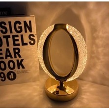 Dekoratif Kristal Şarjlı Oval Masa Lambası, Gold LED Abajur, Dokunmatik 3 Renk Modu