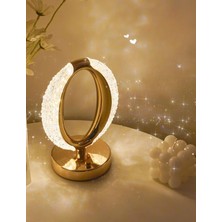 Dekoratif Kristal Şarjlı Oval Masa Lambası, Gold LED Abajur, Dokunmatik 3 Renk Modu