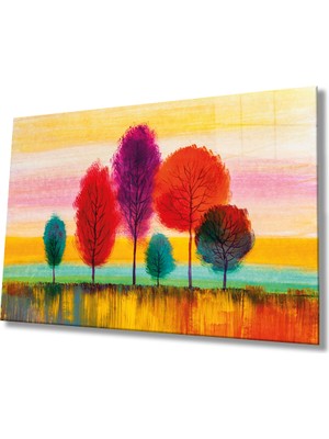 Rosyvien Rengarenk Boyalı Renkli Ağaçlar Cam Tablo, Ev ve Ofis Duvar Dekoru, Hediyelik Dayanıklı Temperli Cam