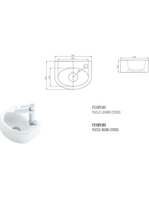 Güral Vit 23 cm x 30 cm Puzzle Lavabo