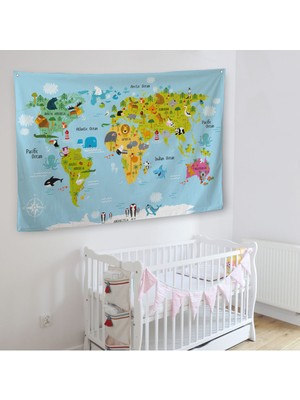 Doğal Tercih Çocuk Odası Hayvanlar Alemi Dünya Haritası 1007