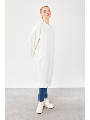 Lêvi D'or Ekru Oversize Uzun Sweat