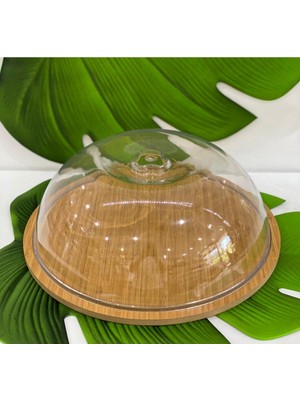 Morza Pazarı Ahşap Stand Akrilik Kap Büyük Kek Fanus (Stand 31.5/kap 30CM)