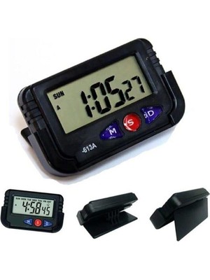 Derwell Nako Saat Alarm Tarih Kronometre Dijital Masa Araba Saati Yapışkanlı Siyah