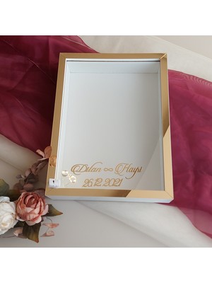 Verda Çerçeve Beyaz 30X40 cm Fotoğraf Bölümsüz Yarı Gold Isimli Ledli Gül Saklama Kutusu