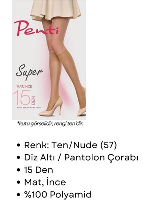 Penti Süper 15 Den Mat Ince Diz Altı Çorap Ten/nude (57) 3 Çift