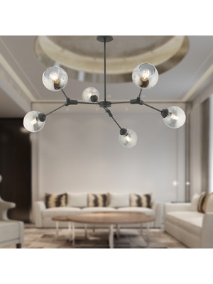Apliqa Bürke 6lı Avize Siyah Modern Koridor Yatak Odası Salon Avize