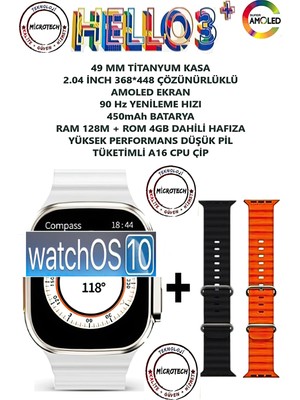 T-Max Hello Watch 3+ Plus Watch 9 Ultra 2 (Son Seri Yeni Üretim 3 Kordonlu)
