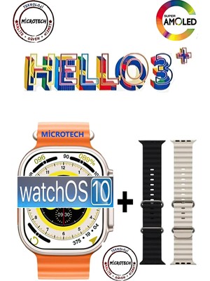 T-Max Hello Watch 3+ Plus Watch 9 Ultra 2 (Son Seri Yeni Üretim 3 Kordonlu)