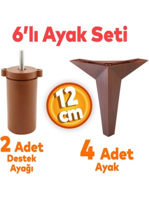 Badem10 6'lı Set Mobilya Tv Ünitesi Çekyat Koltuk Kanepe Destek Ayağı 12 Cm Kahve Ahşap Desen Baza Ayakları