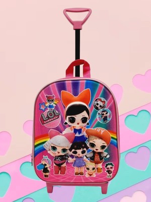 Tezzgelsin Kız Çocuk Bebek Kardeşler Baskılı Çekçekli Anaokulu Kreş Okul Çantası Sırt Çantası