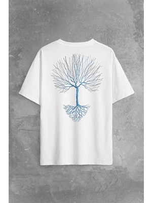Nature Hayat Ağacı Kuru Ağaç Kökü Sırt Ön Baskılı Oversize Tişört  T-Shirt