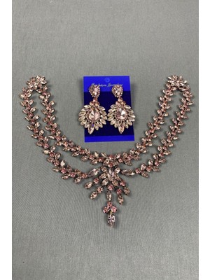 Hayalperest Boncuk Sultan Taşlı Alınlık Gelin Kına Saç Aksesuarı ve Mekik Taşlı Küpesi