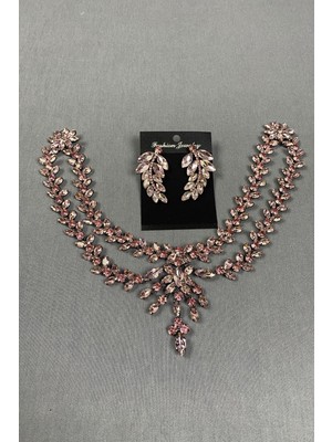 Hayalperest Boncuk Sultan Taşlı Alınlık Gelin Kına Saç Aksesuarı ve Yaprak Taşlı Küpesi