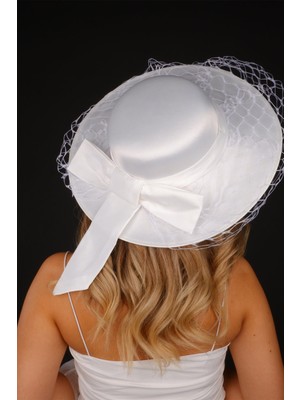 Hayalperest Boncuk Kırık Beyaz Vualet Nikah Şapkası Erna Tüllü Gelin Aksesuarı