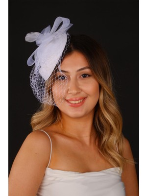 Hayalperest Boncuk Kırık Beyaz Vualet Nikah Şapkası Milano Tüllü Gelin Aksesuarı