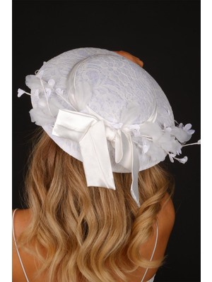 Hayalperest Boncuk Kırık Beyaz Vualet Nikah Şapkası Vera Dantel Çiçekli Gelin Aksesuarı