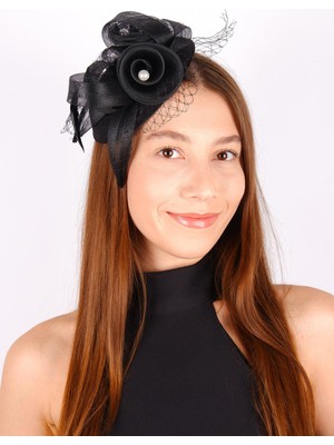 Hayalperest Boncuk Siyah Vualet Nikah Şapkası Dilda Gelin Aksesuarı