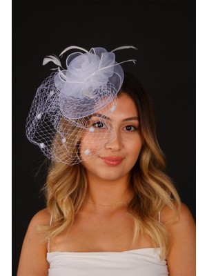 Hayalperest Boncuk Kırık Beyaz Vualet Nikah Şapkası Selis Gelin Aksesuarı