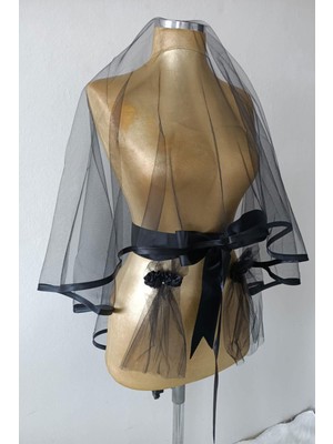 Hayalperest Boncuk Siyah Biyeli Zarif Sade Tasarım Gelin Kına Yüz Örtüsü