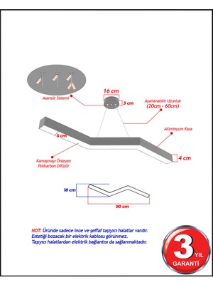 Hegza Lighting Gabbiano - Ledli Modern Sarkıt Linear LED Avize Salon Mutfak Oturma Odası Yatak Odası Antre Hol LED