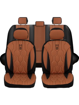 Minderland Fa Serisi - Volkswagen Caddy ile Uyumlu Koltuk Kılıfı, Deri / Kahverengi-Siyah
