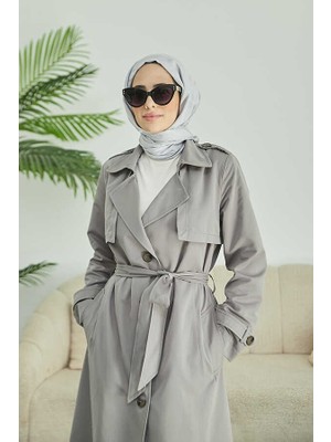 Neways 6604- Uzun Trench Trençkot Gri