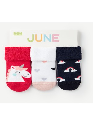 June 3lü Havlu Kaydırmaz Unicorn Desenli Bebek Çorap
