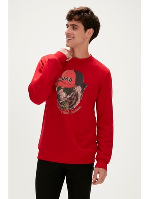 Bad Bear Rebel Crewneck Crimson-Red Kırmızı  Baskılı Erkek Sweatshirt