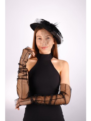 Hayalperest Boncuk Vualet Nikah Şapkası Ade Gelin Aksesuarı ve Tül Eldiven