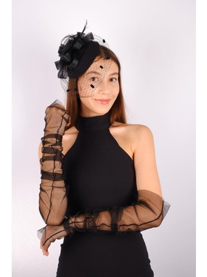 Hayalperest Boncuk Vualet Nikah Şapkası Ade Gelin Aksesuarı ve Tül Eldiven