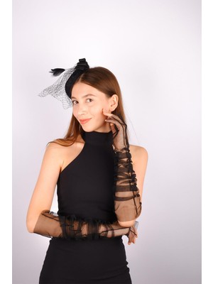 Hayalperest Boncuk Vualet Nikah Şapkası Ade Gelin Aksesuarı ve Tül Eldiven