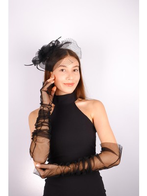 Hayalperest Boncuk Vualet Nikah Şapkası Ade Gelin Aksesuarı ve Tül Eldiven