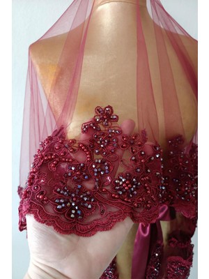 Hayalperest Boncuk Ultra Lüks Kristal Boncuk Işlemeli Gelin Kına Duvağı