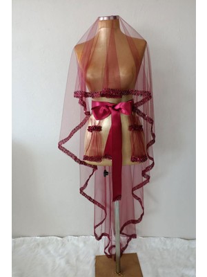 Hayalperest Boncuk Su Model Işlemeli Gelin Kına Duvağı Yüz Örtüsü 2 mt