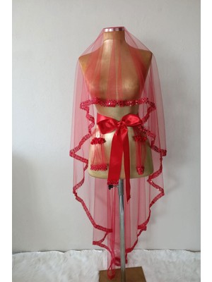 Hayalperest Boncuk Su Model Işlemeli Gelin Kına Duvağı Yüz Örtüsü 2 mt