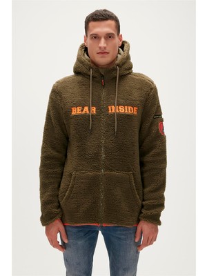 Bad Bear Shaggy Plush Full-Zip Haki Peluş Erkek Kapüşonlu Sweatshirt