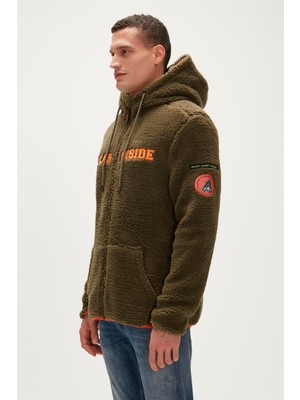 Bad Bear Shaggy Plush Full-Zip Haki Peluş Erkek Kapüşonlu Sweatshirt