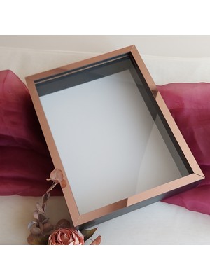 Verda Çerçeve Siyah 30X40 cm Fotoğraf Bölümsüz Yarı Rose Gold Isimsiz Ledli Gül Saklama Kutusu