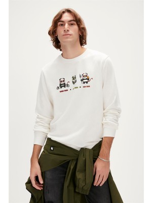 Bad Bear Play Hard Crewneck Off-White Beyaz  Baskılı Erkek Sweatshirt