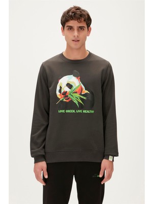 Bad Bear Re-Bamboo Crewneck Antrasit Baskılı Erkek Sweatshirt