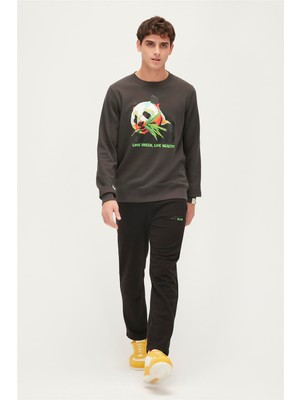 Bad Bear Re-Bamboo Crewneck Antrasit Baskılı Erkek Sweatshirt