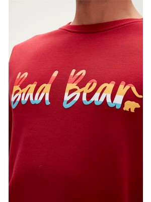 Bad Bear Manuscript Crewneck Bordo Erkek Sweatshirt