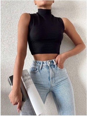 MST Dik Yaka Kolsuz Crop Bluz